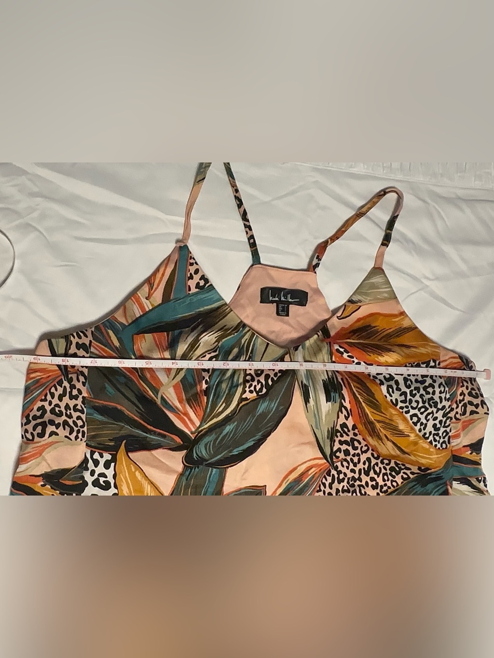 Nicole Miller Tropical Botanical Leopard Print Open Back Long Sleeve Dress Large - Picture 4 of 9